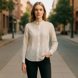 NWOT Jones New York Signature Petite M Sheer White Long Sleeve Button Down Shirt